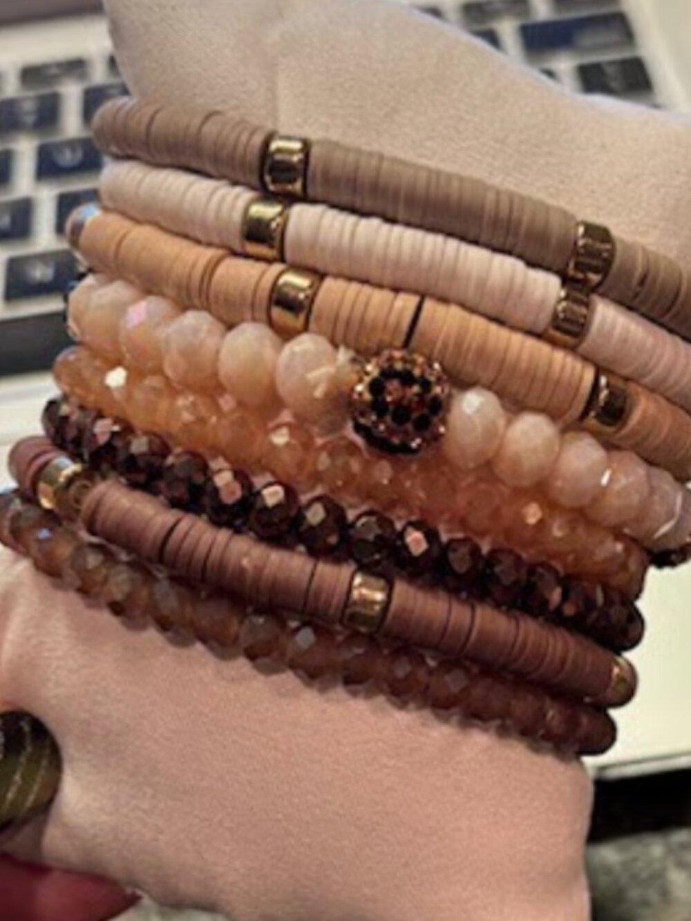 Natural tones Stretch Bracelets with glitter animal print